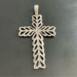Sterling Silver Openwork Cross Pendant Leaf Motif Vintage
